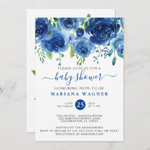 Invitation Aquarelle bleu moderne Baby shower floral garçon
