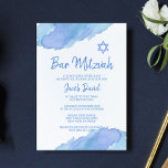 Invitation Aquarelle bleu moderne étoile de David BAR MITZVAH<br><div class="desc">Belles cartes d'invitation religieuse juive chauve (ou bar) Mitzvah. Aquarelle bleu clair avec étoile de David. Lettres de script modernes. 'Est appelé à la TORAH comme un Bar Mitzvah' préfet pour fils de 13 ans, garçon. Facile à modifier - il suffit d'ajouter vos informations / texte. Obtenez des autocollants et...</div>
