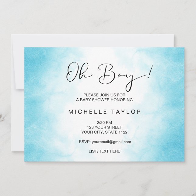 Invitation Aquarelle bleu moderne oh garçon baby shower invit (Devant)