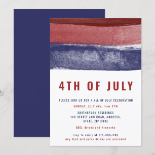 Invitation Aquarelle bleu moderne rayures rouges 4 juillet