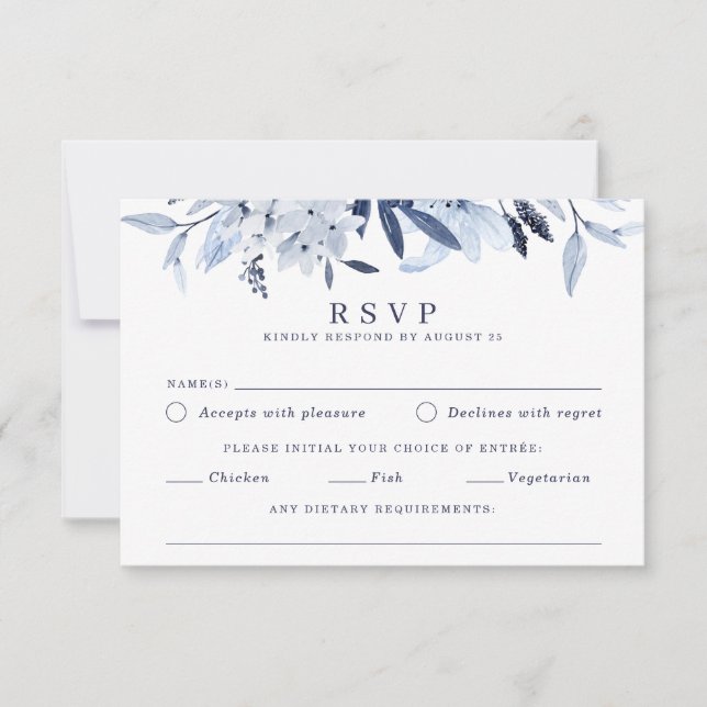 Invitation Aquarelle bleu moderne RSVP Choix de repas (Devant)