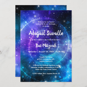 Invitation Aquarelle bleu moderne violet Bat mitzvah Galaxy