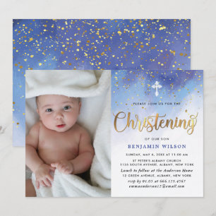 Invitation Aquarelle bleu & or Bébé
