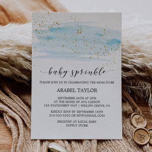 Invitation Aquarelle Bleu & Or Étincelle Bébé Sprinkle