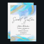 Invitation Aquarelle bleu or parties scintillant photo Sweet<br><div class="desc">Couleur bleu violet or parties scintillant photo Sweet 16 anniversaire fête,  avec un script chic calligraphie . Ajoutez votre photo à l'arrière. Contactez-moi pour changer la police principale.</div>