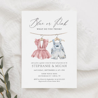 Invitation Aquarelle bleu ou rose Vêtements de bébé Révélatio