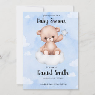 Invitation Aquarelle bleu Ours en tourbe pour Baby shower