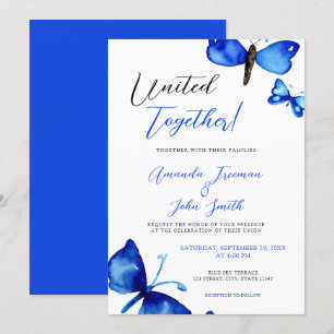 Invitation Aquarelle Bleu Papillons Mariage vibrant