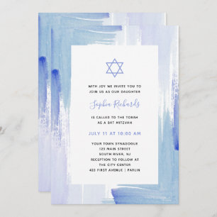 Invitation Aquarelle bleu peint Bat mitzvah