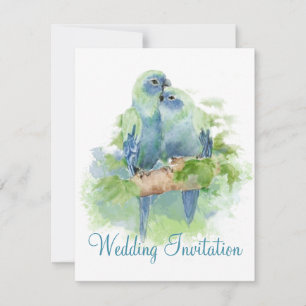 Invitation Aquarelle bleu perroquet Mariage d'oiseaux tropica