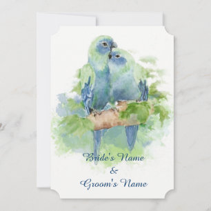 Invitation Aquarelle bleu perroquet Mariage d'oiseaux tropica