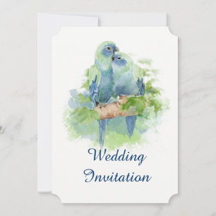 Invitation Aquarelle bleu perroquet Mariage d'oiseaux tropica