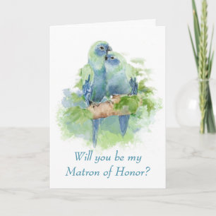 Invitation Aquarelle bleu perroquet Tropical Matron of Honor