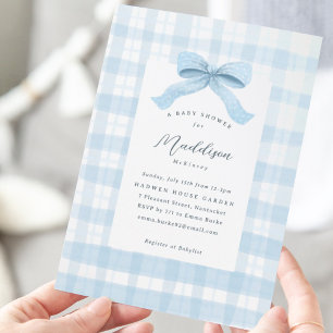 Invitation Aquarelle bleu plaid et Baby shower de fond