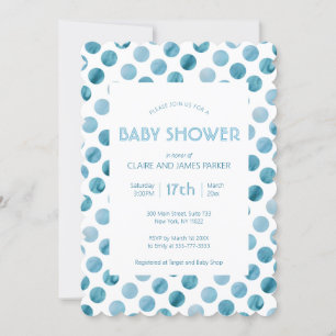 Invitation Aquarelle bleu Polka Baby shower mignon