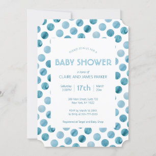 Invitation Aquarelle bleu Polka Baby shower mignon