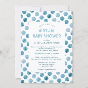 Invitation Aquarelle bleu Polka Baby shower virtuel