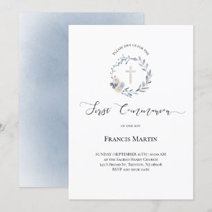 Invitation aquarelle bleu poussiéreux en couronne de fer Prem