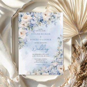 Invitation Aquarelle bleu poussiéreux et blanc mariage