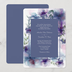 Invitation Aquarelle bleu romantique Floral Mariage officiel