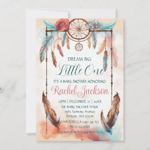Invitation Aquarelle bleu rose Dreamcatcher Idée Baby shower
