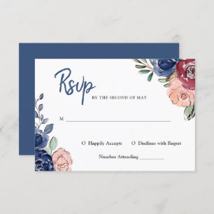 Invitation Aquarelle bleu rose et marine   MARIAGE