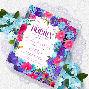 Invitation Aquarelle bleu rose gras Brunch Bubbly