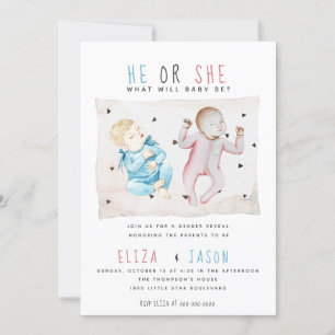 Invitation  Aquarelle Bleu Rose Il Ou Elle Sexe Révéler Migno