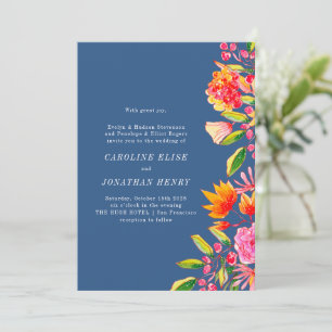 Invitation Aquarelle bleu rose orange Floral Mariage officiel