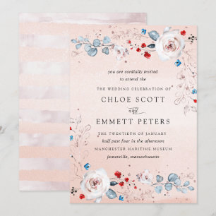 Invitation Aquarelle bleu rose pâleMariageFloral