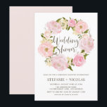 Invitation Aquarelle bleu rose Peony Wedding shower de couron<br><div class="desc">Invités Invitations à votre événement avec cette invitation wedding shower personnalisable. Il est orné d'une couronne de pivoine rose rousse. Personnalisez cette invitation botanique en ajoutant vos détails. Cette invitation à la wedding shower de couronnes à fleurs roses est parfaite pour les événements de printemps et de jardin.</div>