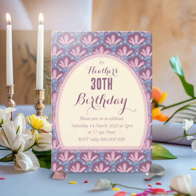 Invitation Aquarelle bleu rose personnalisé Quirky Floral (Fits with both evening or daytime birthday celebrations)