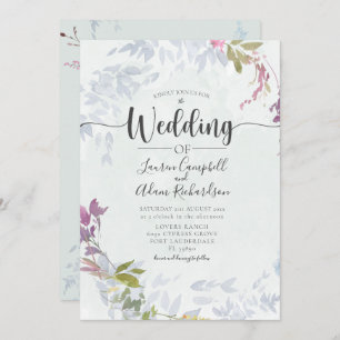 Invitation Aquarelle bleu rouille Mariage floral