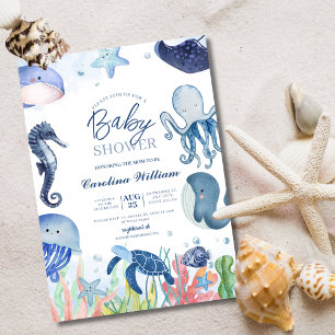 Invitation Aquarelle bleu sous le baby shower marin