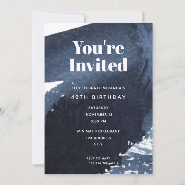 Invitation Aquarelle bleu splash Audacieux Typographie Annive (Devant)