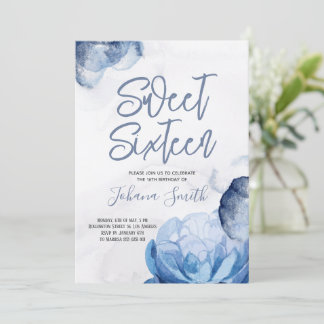 Invitation Aquarelle bleu sweet sixteen 16e anniversaire