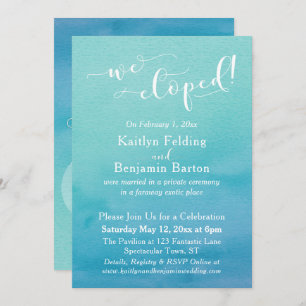 Invitation Aquarelle bleu turquoise Ombre Nous Elopé Réceptio
