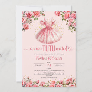 Invitation Aquarelle bleu tutu robe rose roses Baby shower