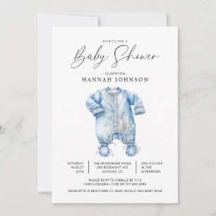 Invitation Aquarelle Bleu Vêtements bébé Garçon Douche