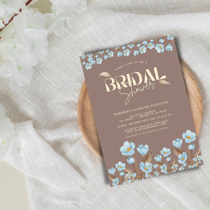 Invitation Aquarelle bleu vintage Fête des mariées florale
