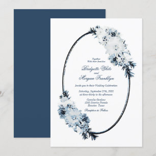 Invitation Aquarelle bleu vintage Mariage ovale Floral