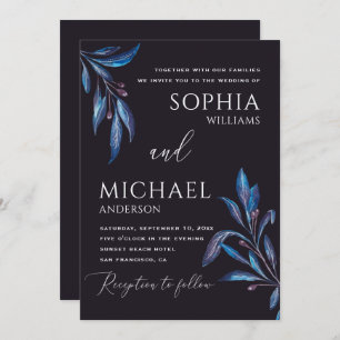 Invitation Aquarelle bleu violet mariage botanique fleuri