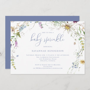 Invitation Aquarelle bleu Whimsical Fleur sauvage Baby Sprink