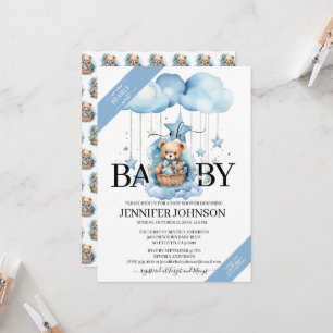 Invitation Aquarelle Bleue adorable Baby shower Ours En Teddy