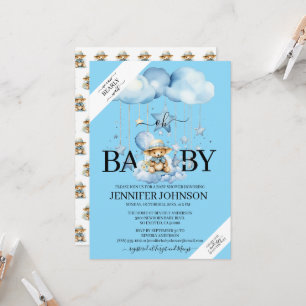 Invitation Aquarelle Bleue adorable Baby shower Ours En Teddy
