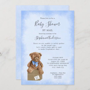 Invitation Aquarelle bleue Baby shower Brown d'ours par courr