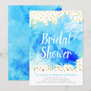 Invitation Aquarelle bleue, barrière de corail mariage douche