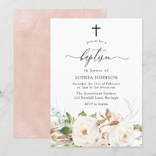 Invitation Aquarelle Bleue Blancs Joli Filles Florales Baptêm