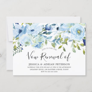 Invitation Aquarelle Bleue Bleu Bleu Mariage Floral Renouvell