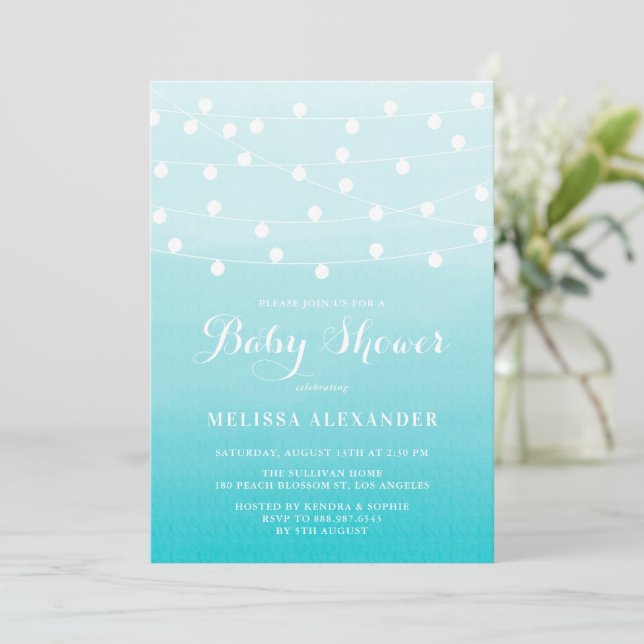 Invitation Aquarelle bleue Chaîne blanche Baby shower (Debout devant)